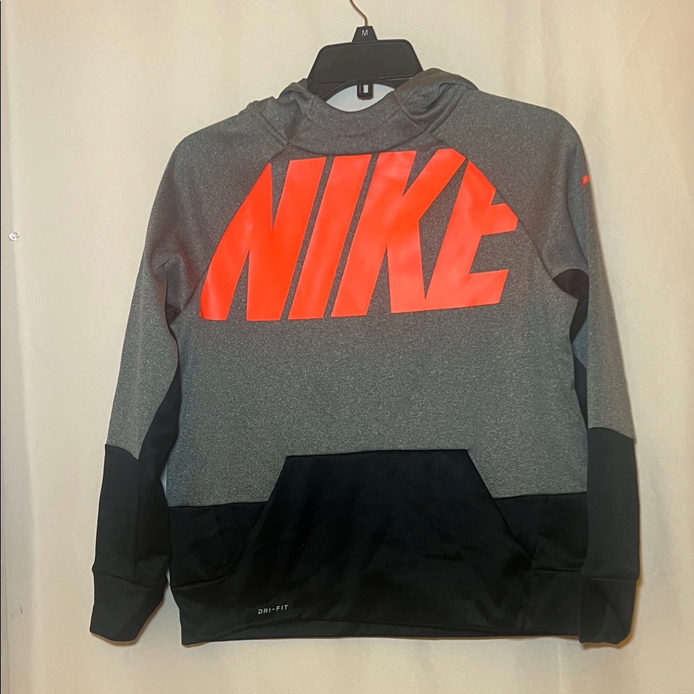 Boys’-Nike Dri-fit Gray and Black Sweater with Orange  Logo
